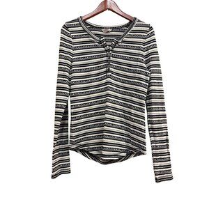 Lucky Brand Womens Striped Knit Long Sleeve Top L